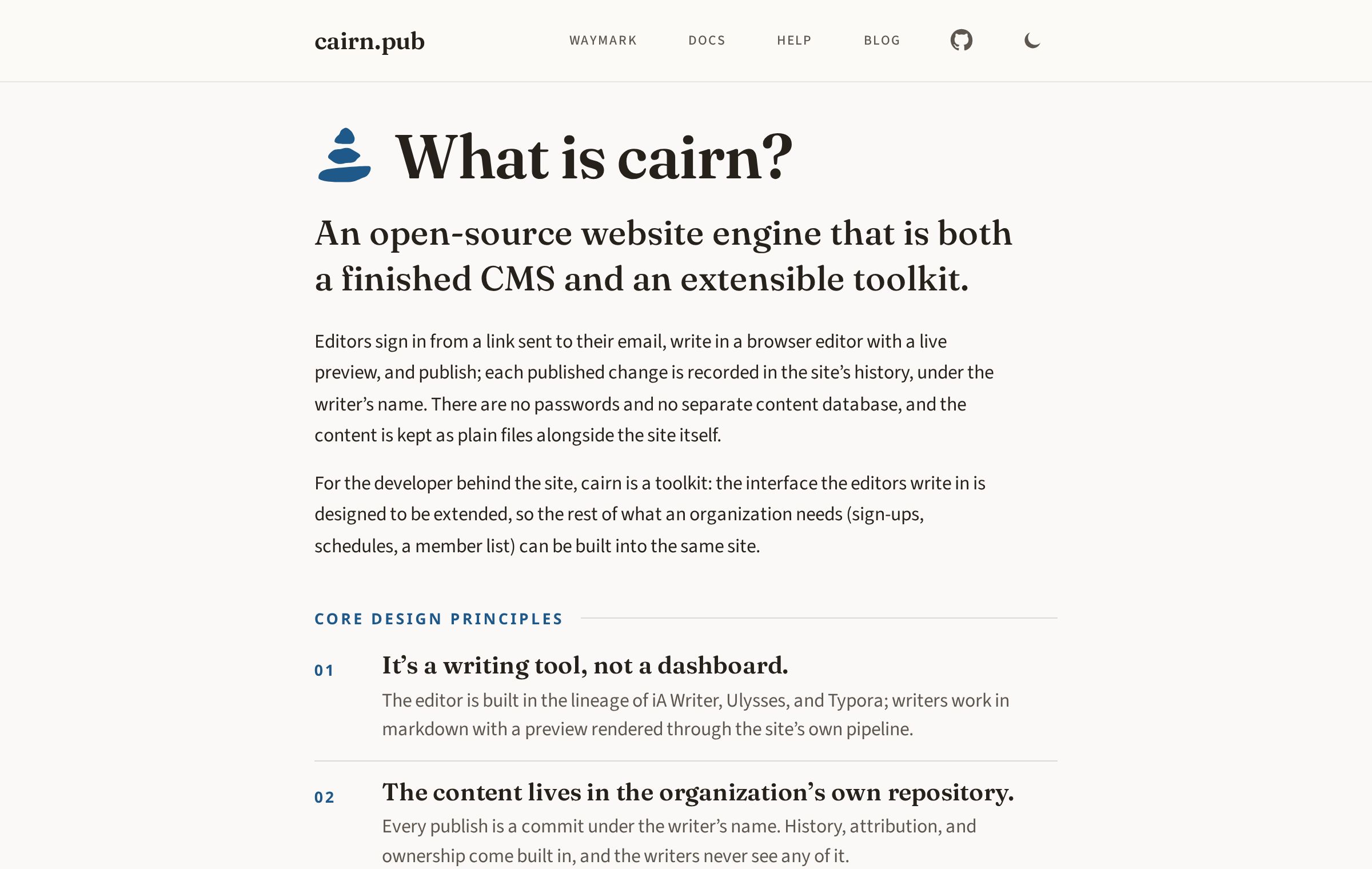 The cairn.pub home page